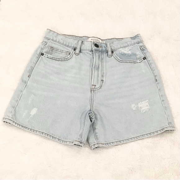 Hidden Small High Rise Women's Denim Shorts Distressed Light Wash HD4179M-LT - Picture 1 of 7